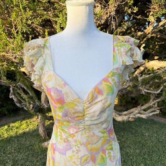 Hartnell Maxi Dress Floral Ruffle Flutter Sleeve V Neck Gown S M Silk - Picture 14 of 14